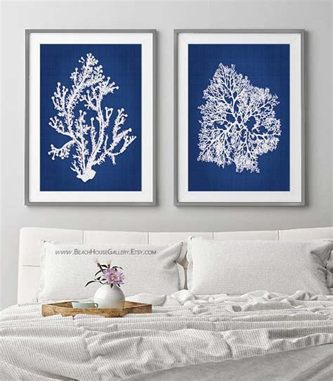 blue and white coral wall art